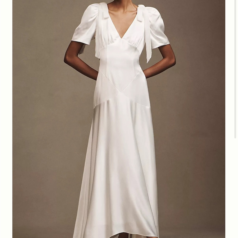 Anthropologie White High-Low Puff Sleeve Sundress
